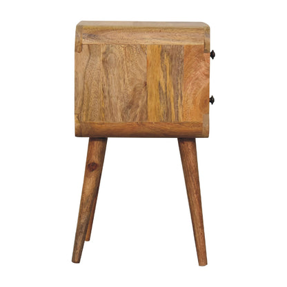 Small Oak Wood Curved 2 Drawer Nightstand