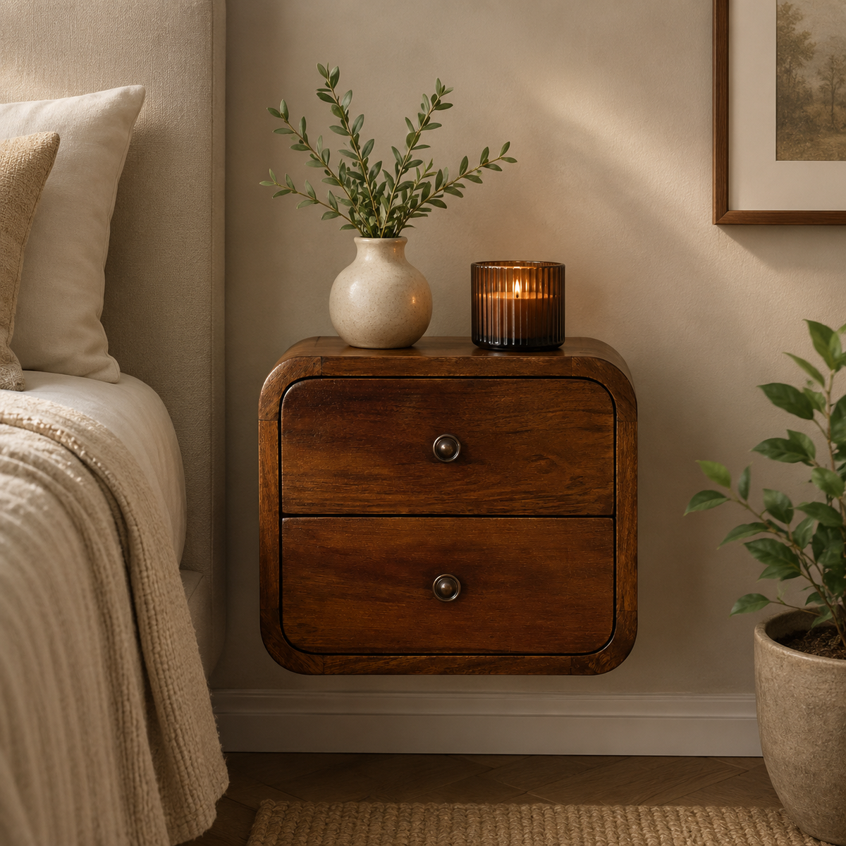 Small Chestnut 2 Drawer Floating Bedside