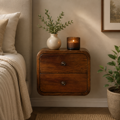 Small Chestnut 2 Drawer Floating Bedside