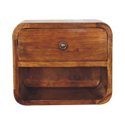 Small Chestnut Curved Floating Nightstand