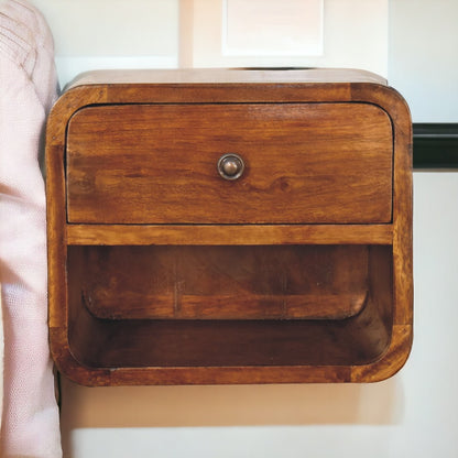 Small Chestnut Curved Floating Nightstand