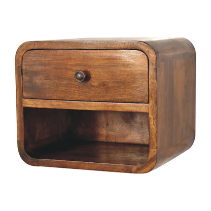 Small Chestnut Curved Floating Nightstand