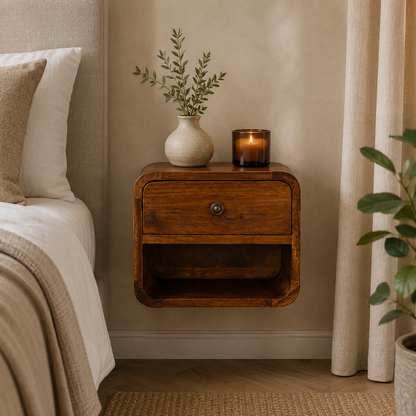 Small Chestnut Curved Floating Nightstand