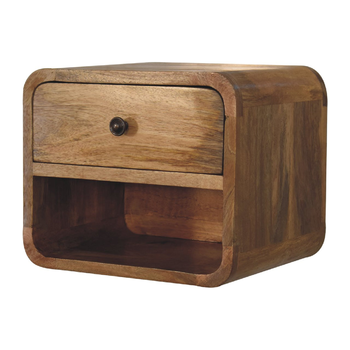 Small Oak Wood Floating Open Wall Nightstand