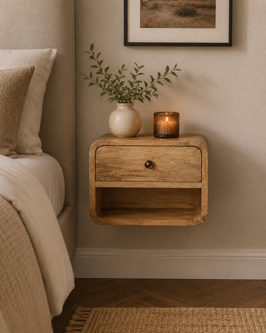 Small Oak Wood Floating Open Wall Nightstand