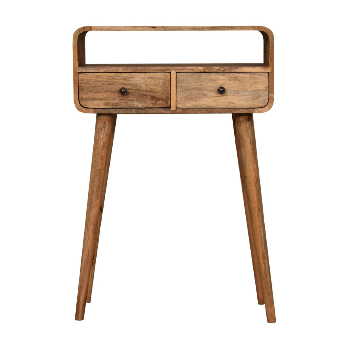 Small Oak Wood Curved 2 Drawer Console Table