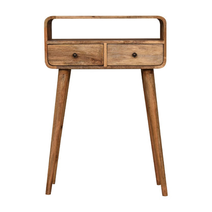 Small Oak Wood Curved 2 Drawer Console Table