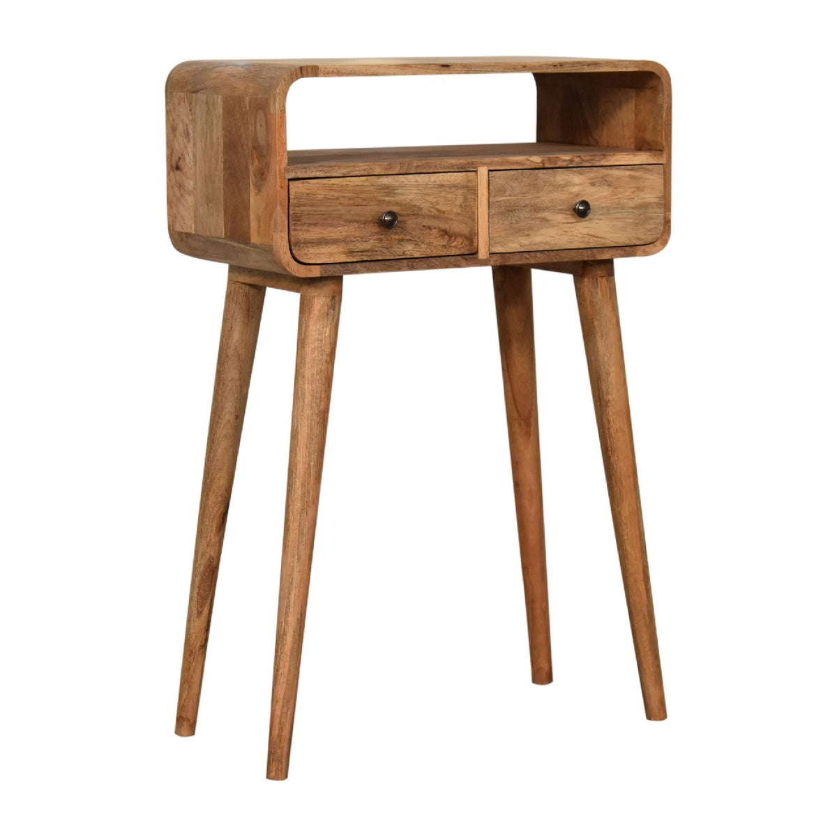 Small Oak Wood Curved 2 Drawer Console Table