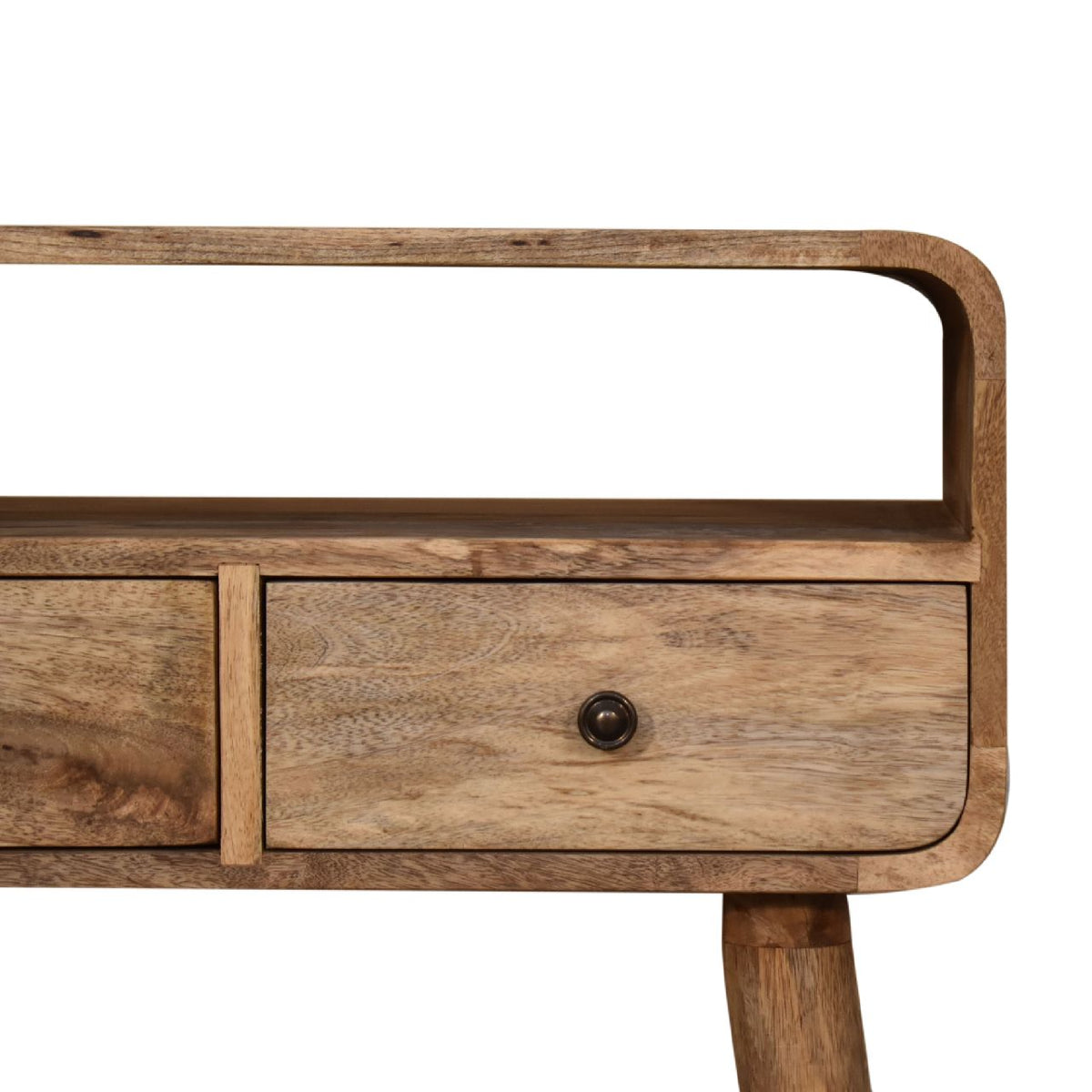 Small Oak Wood Curved 2 Drawer Console Table