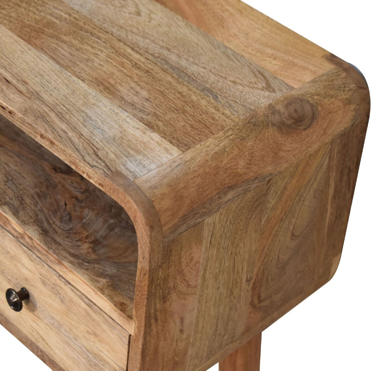 Small Oak Wood Curved 2 Drawer Console Table