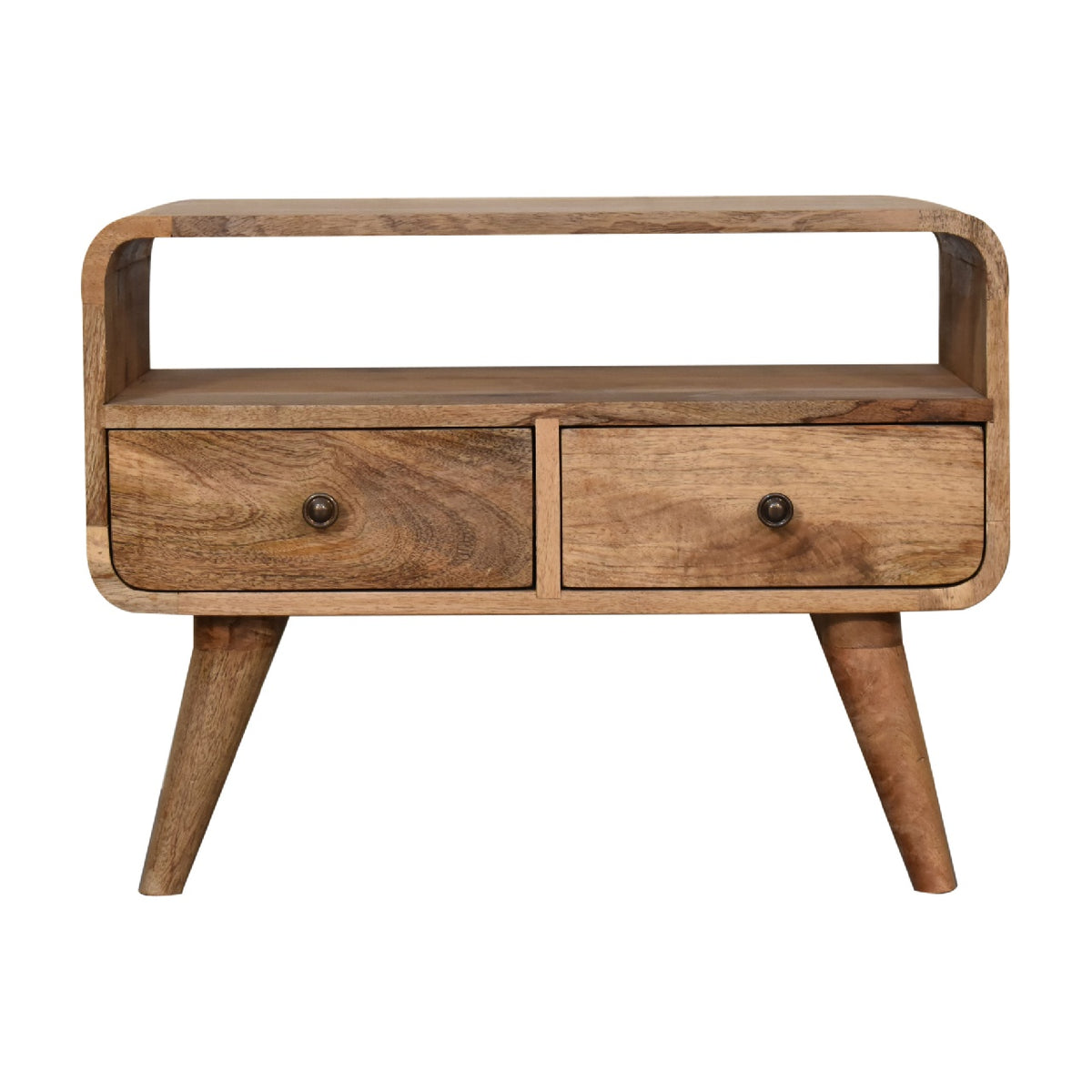 Small Oak Wood Curved 2 Drawer TV Console