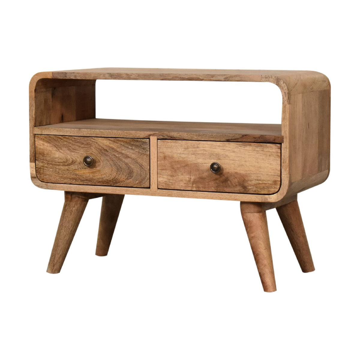 Small Oak Wood Curved 2 Drawer TV Console