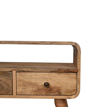 Small Oak Wood Curved 2 Drawer TV Console