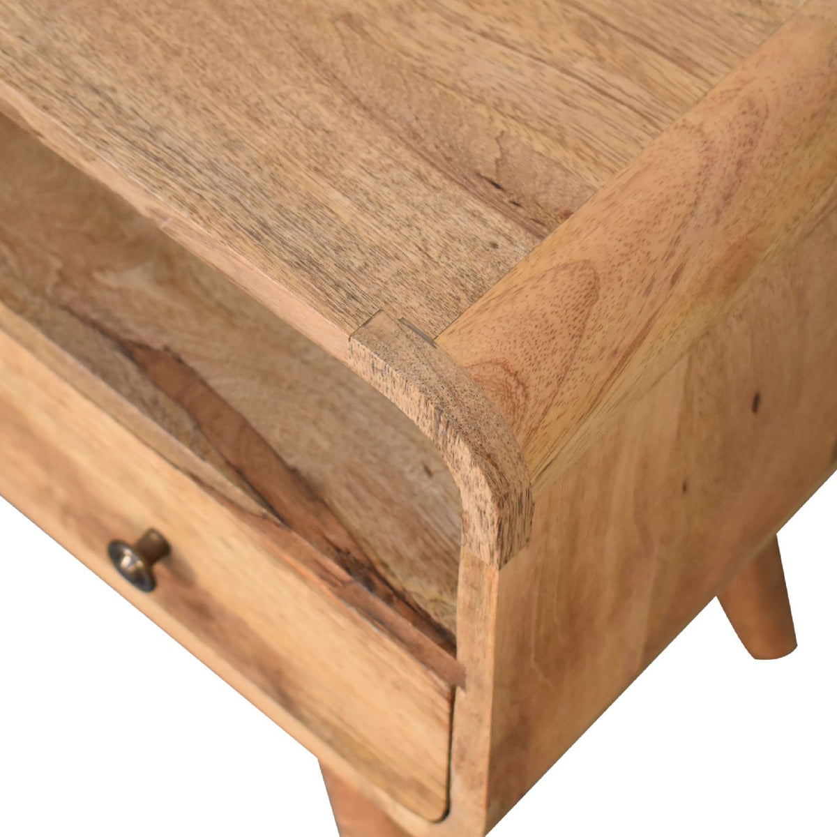 Small Oak Wood Curved 2 Drawer TV Console