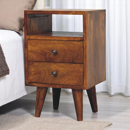 Small Chestnut Wood Classic 2 Drawer Nightstand