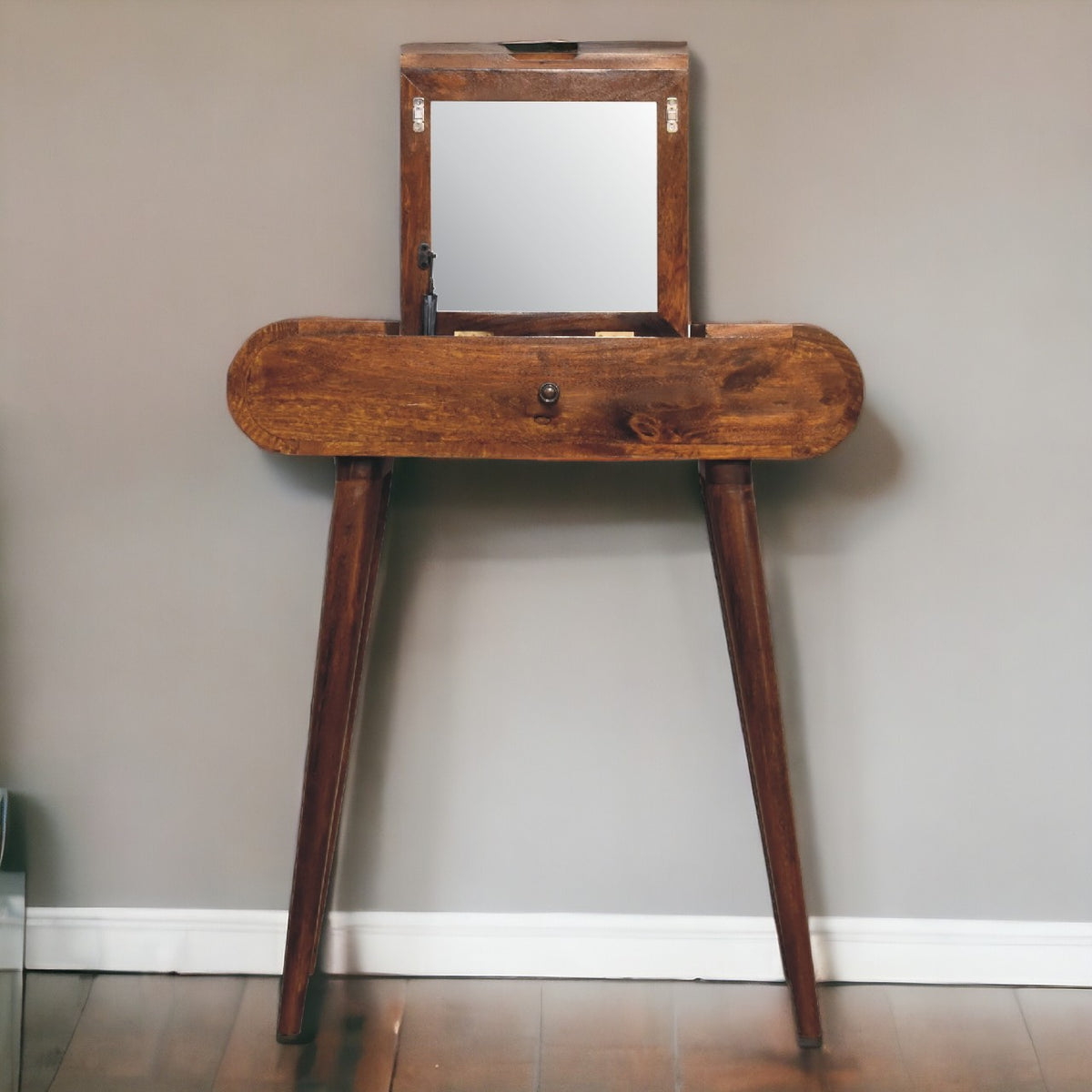 Small Chestnut Wood Flip Top Dressing Vanity