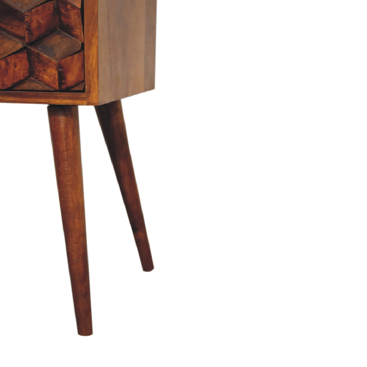 Small Chestnut Cube Carved 2 Drawer Nightstand