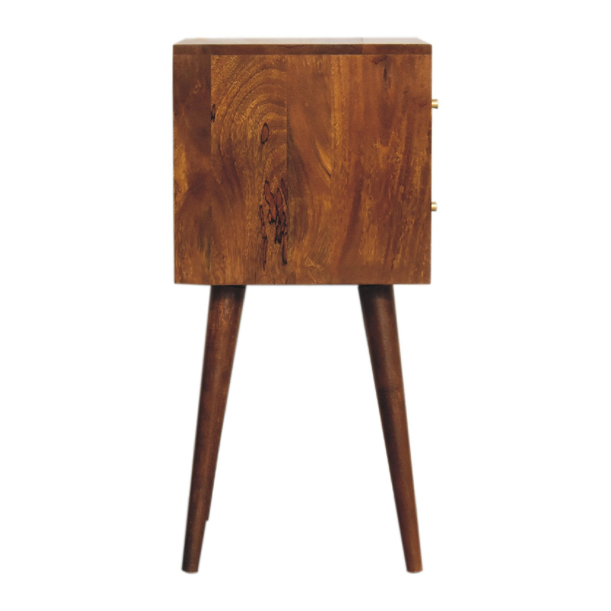 Small Chestnut Cube Carved 2 Drawer Nightstand