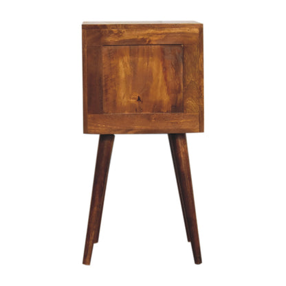 Small Chestnut Cube Carved 2 Drawer Nightstand