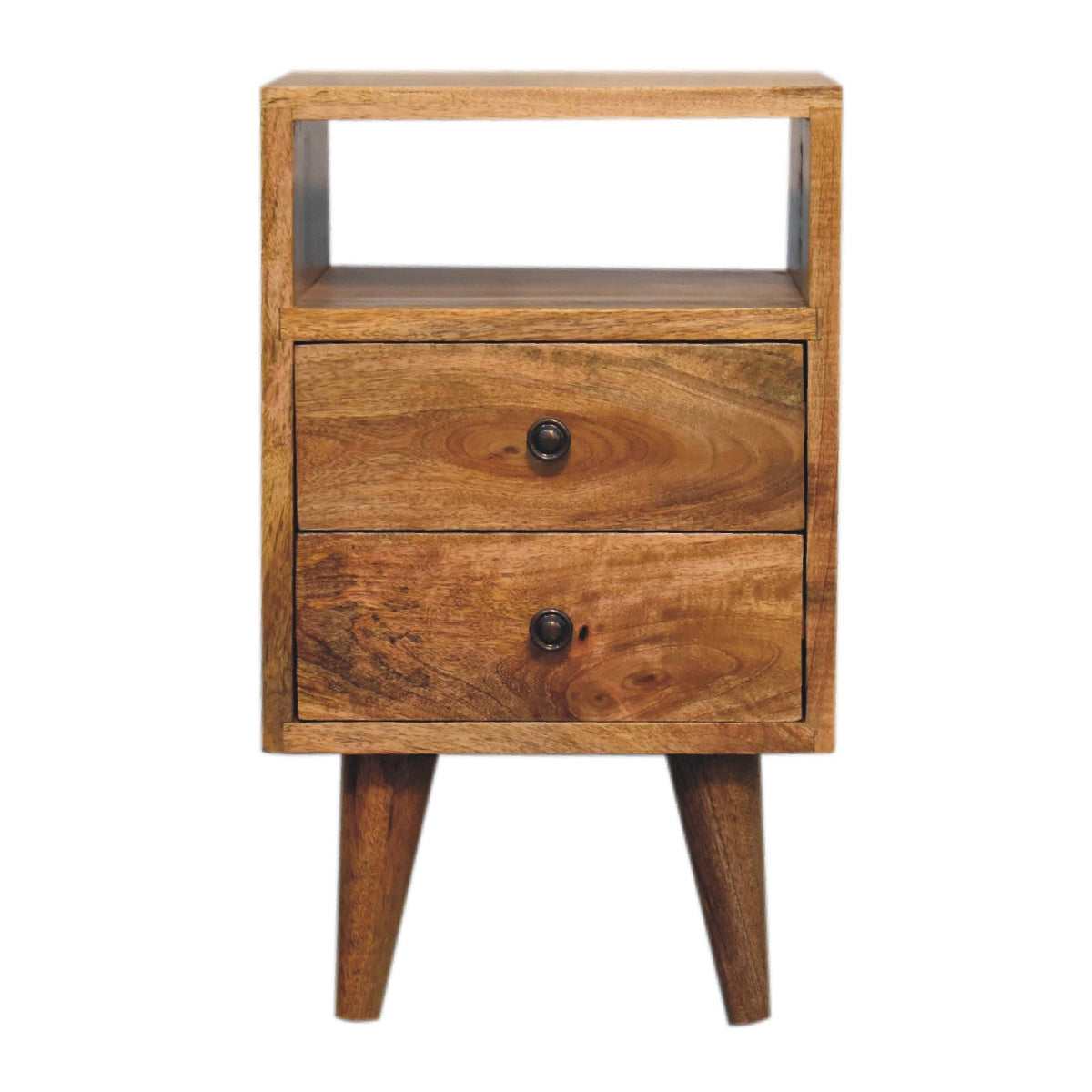 Small Oak Wood Classic 2 Drawer Nightstand