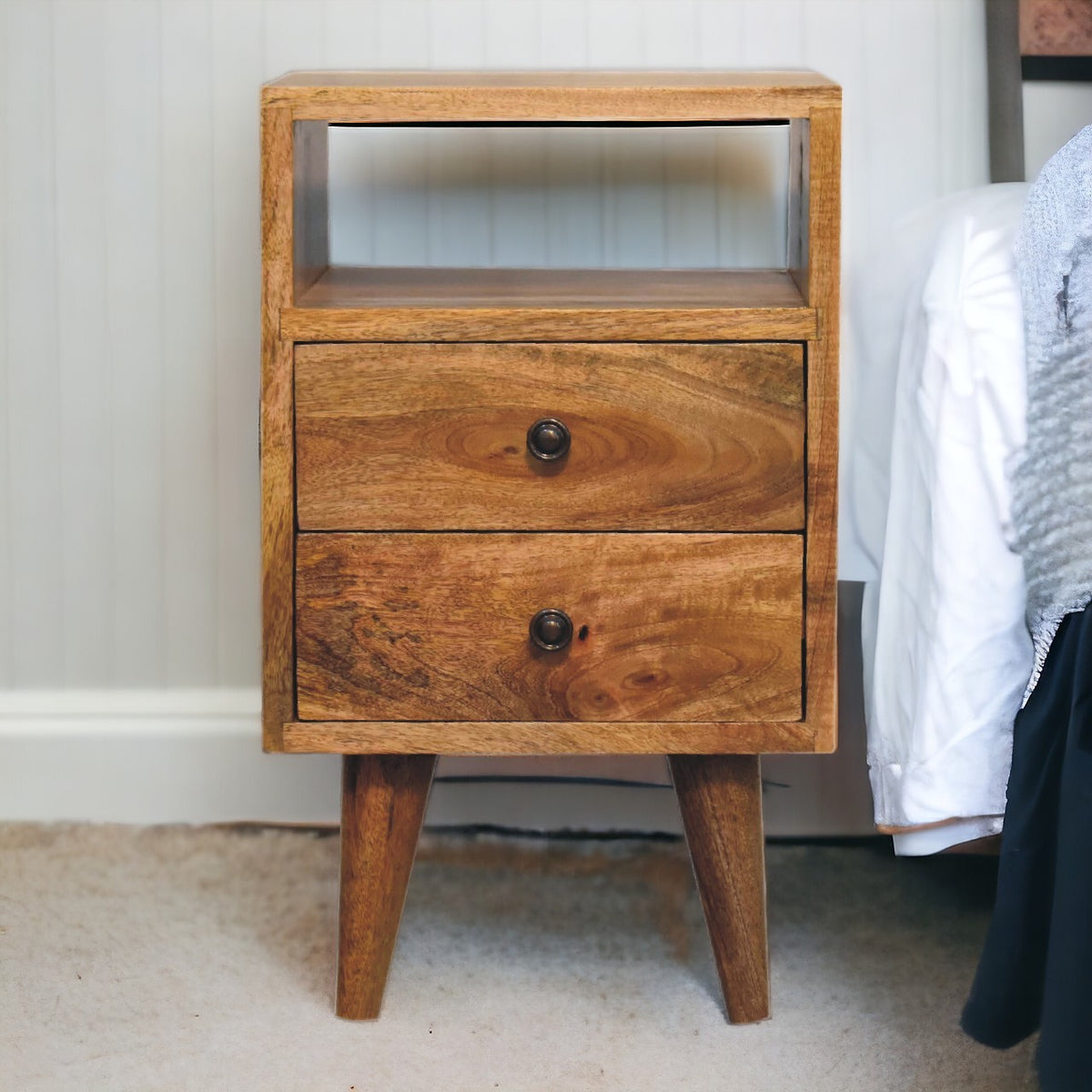 Small Oak Wood Classic 2 Drawer Nightstand