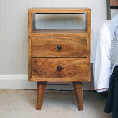 Small Oak Wood Classic 2 Drawer Nightstand