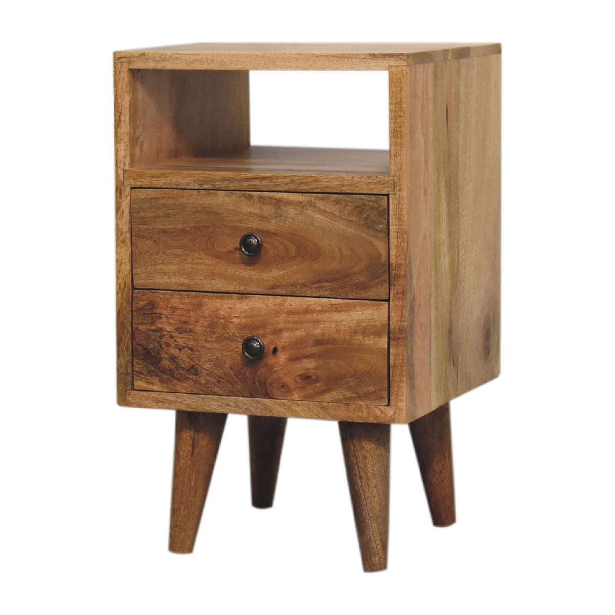 Small Oak Wood Classic 2 Drawer Nightstand