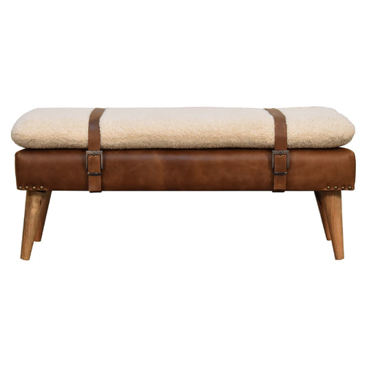 Bouclé Montauk Buffalo Hide Leather Bench