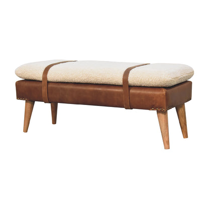 Bouclé Montauk Buffalo Hide Leather Bench