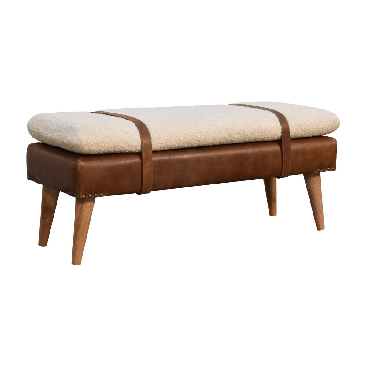 Bouclé Montauk Buffalo Hide Leather Bench