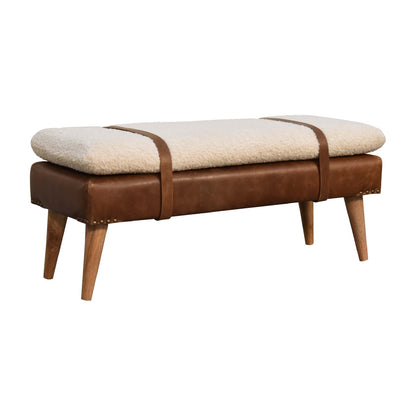 Bouclé Montauk Buffalo Hide Leather Bench
