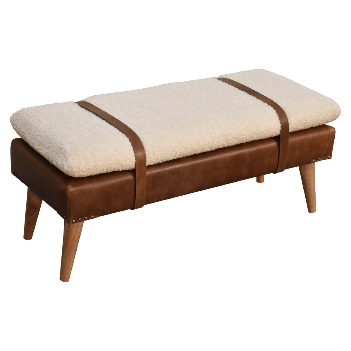 Bouclé Montauk Buffalo Hide Leather Bench