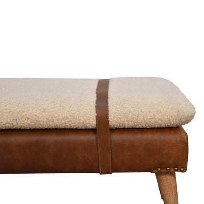 Bouclé Montauk Buffalo Hide Leather Bench