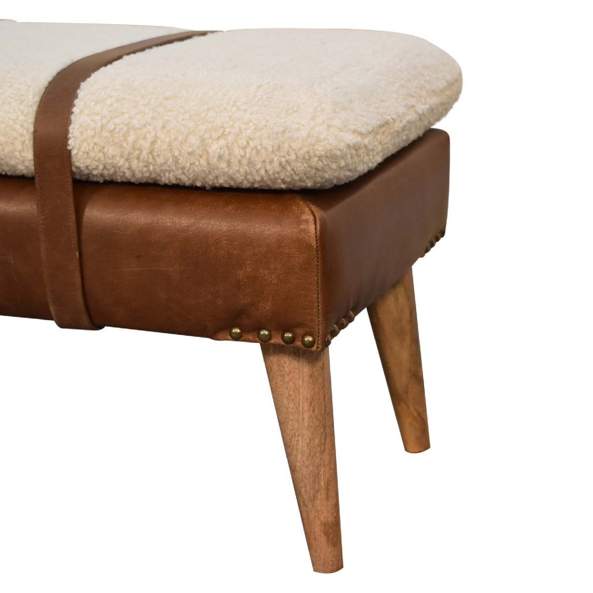 Bouclé Montauk Buffalo Hide Leather Bench