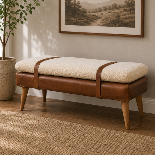 Bouclé Montauk Buffalo Hide Leather Bench