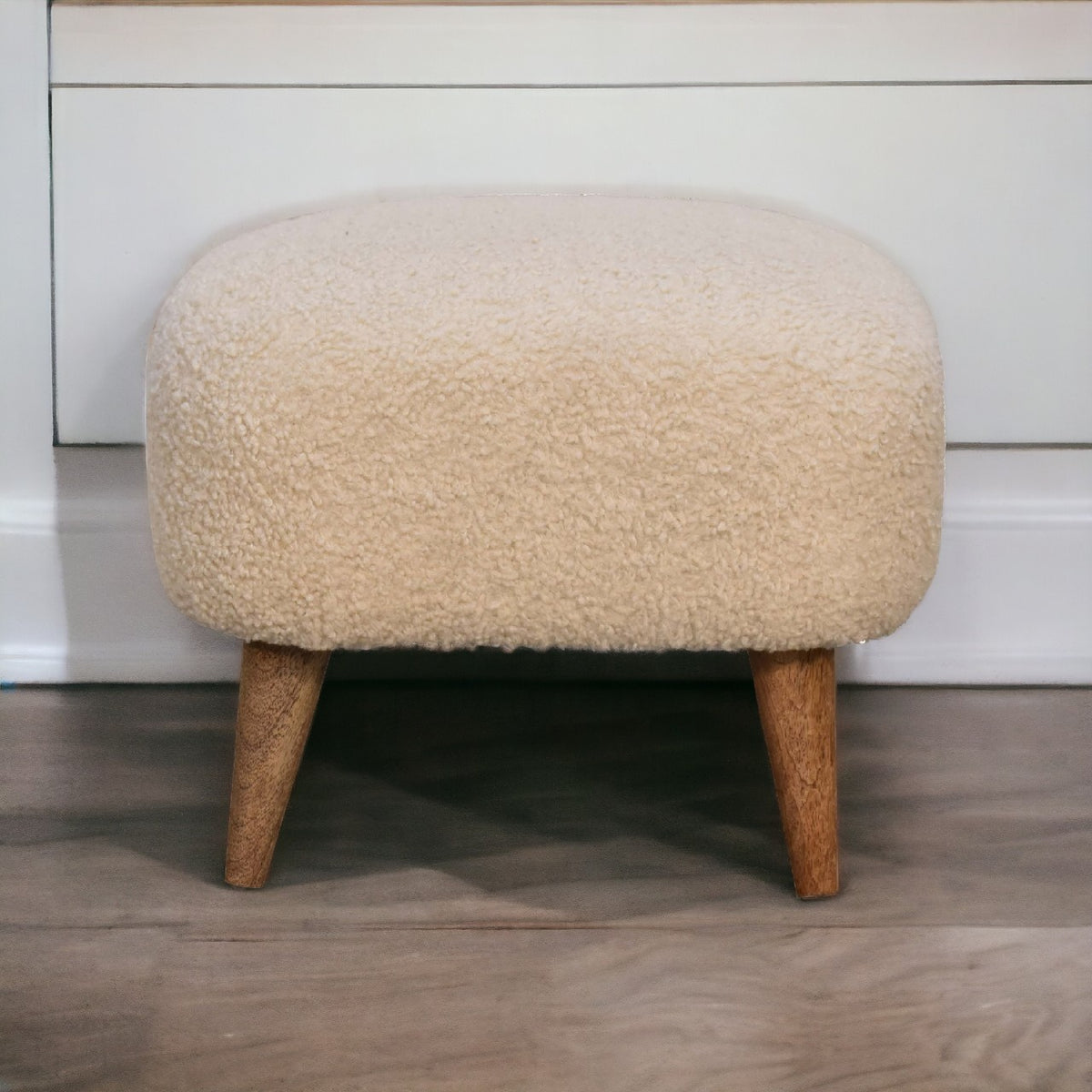 Bouclé Montauk Square Solid Wood Footstool