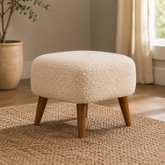 Bouclé Montauk Square Solid Wood Footstool