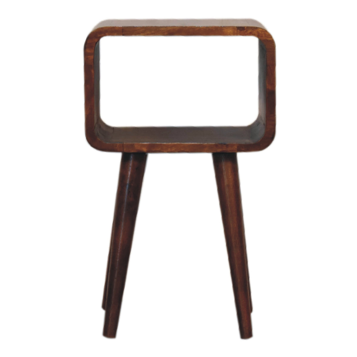 Small Chestnut Curved Open Cubby Nightstand