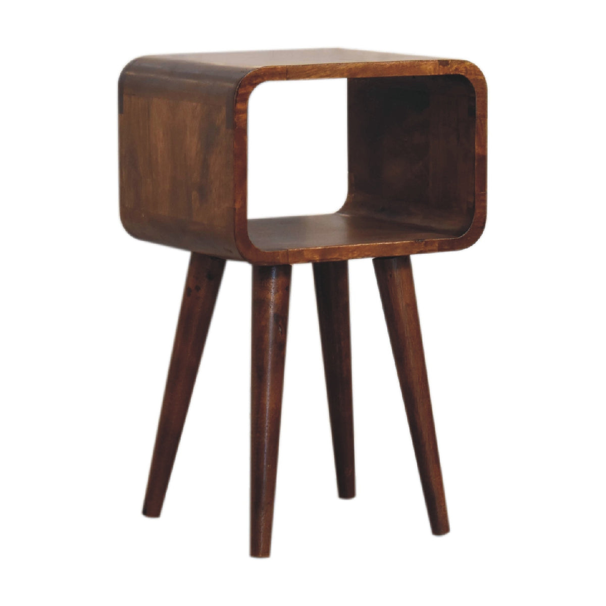 Small Chestnut Curved Open Cubby Nightstand