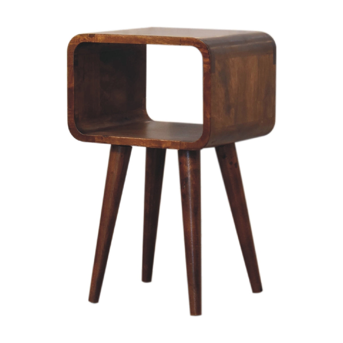 Small Chestnut Curved Open Cubby Nightstand