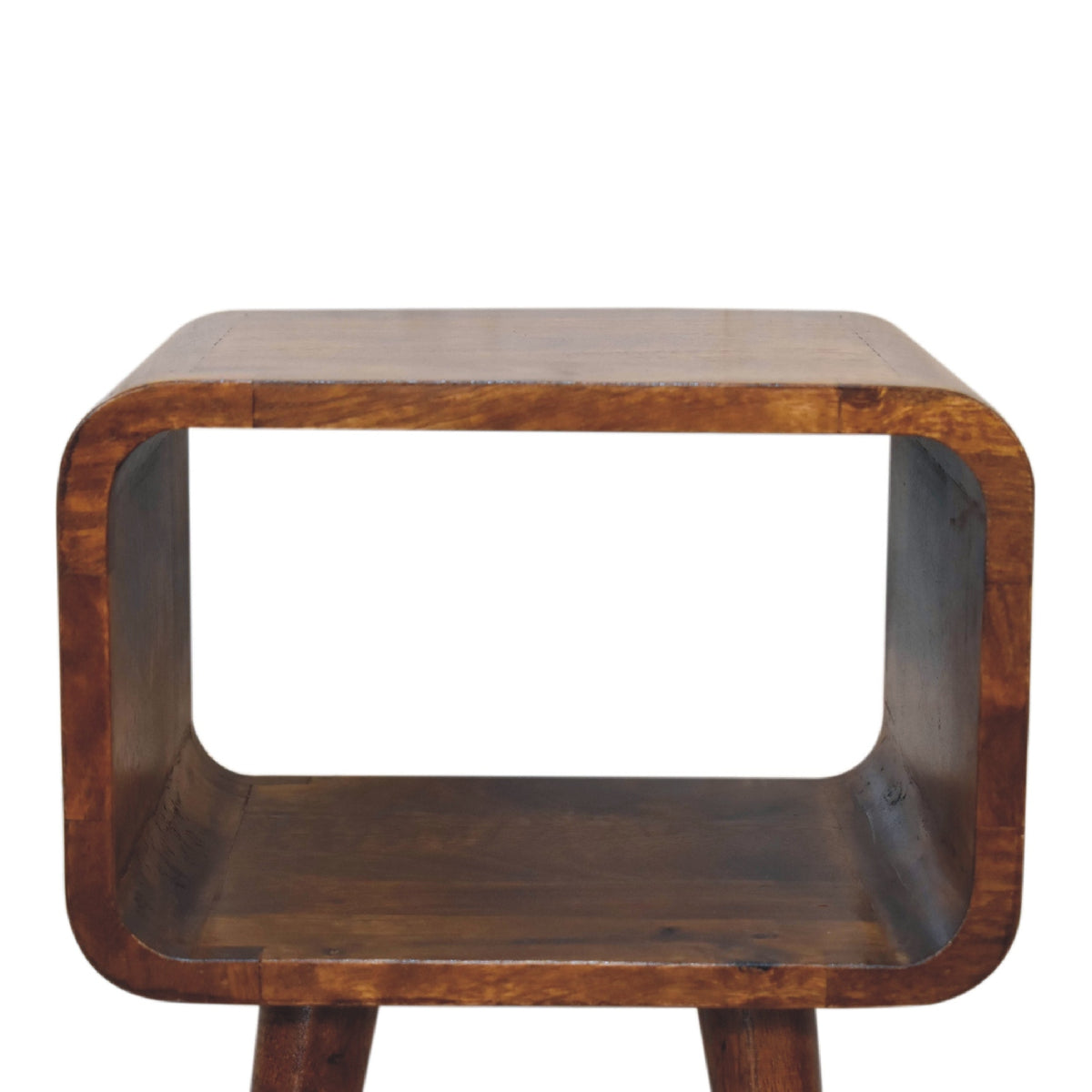 Small Chestnut Curved Open Cubby Nightstand