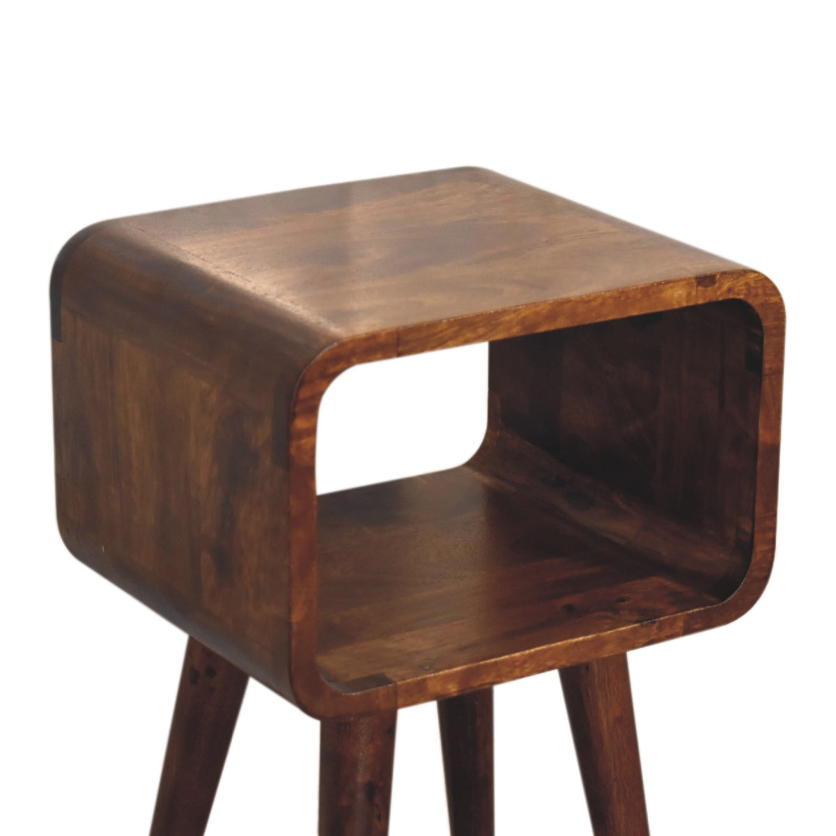 Small Chestnut Curved Open Cubby Nightstand