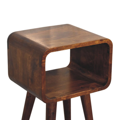 Small Chestnut Curved Open Cubby Nightstand