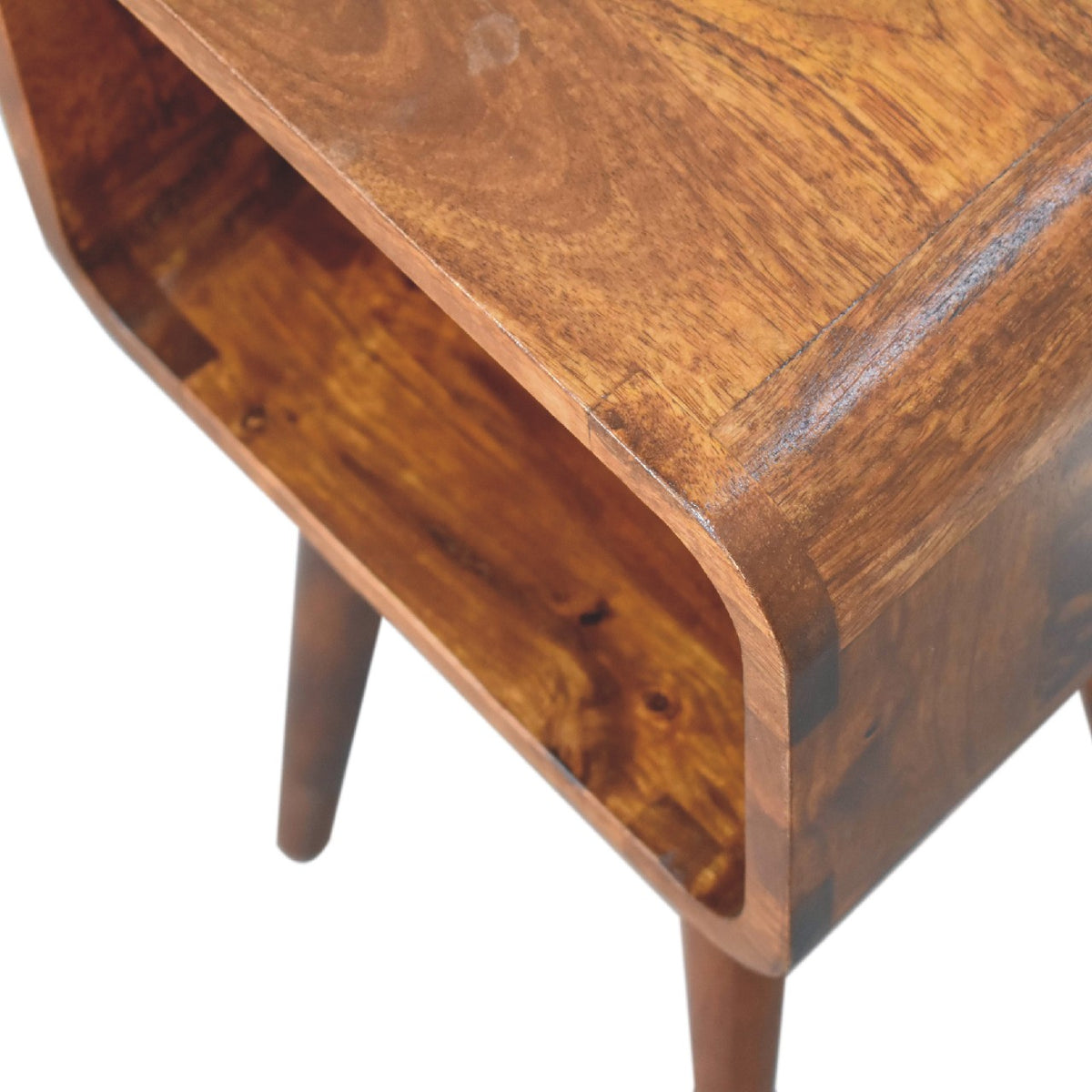 Small Chestnut Curved Open Cubby Nightstand