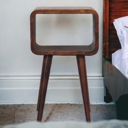 Small Chestnut Curved Open Cubby Nightstand
