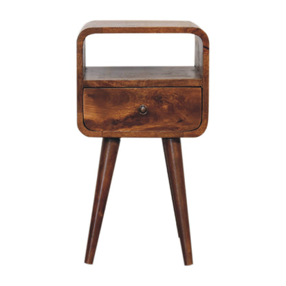 Small Chestnut Curved 1 Drawer Open Nightstand