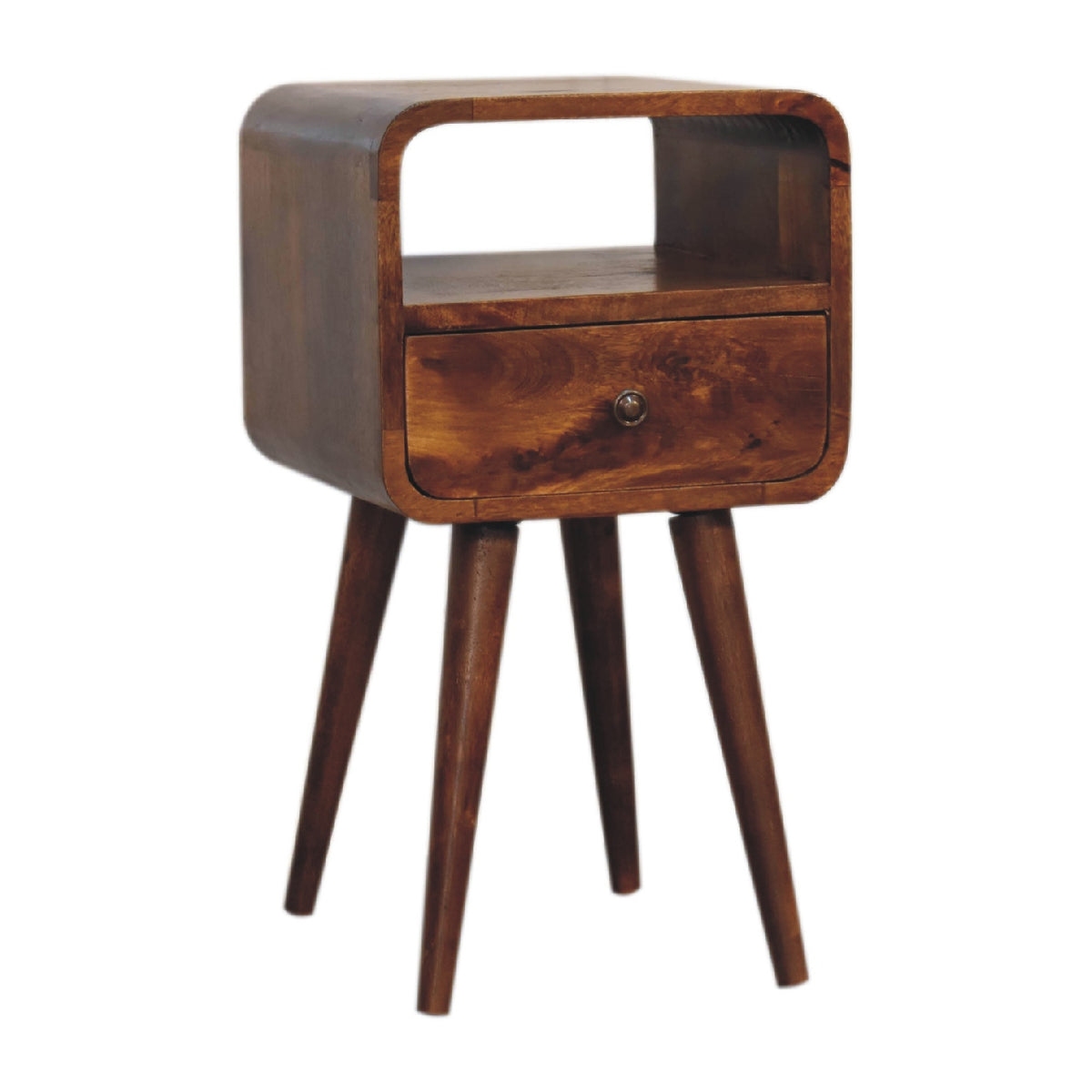 Small Chestnut Curved 1 Drawer Open Nightstand