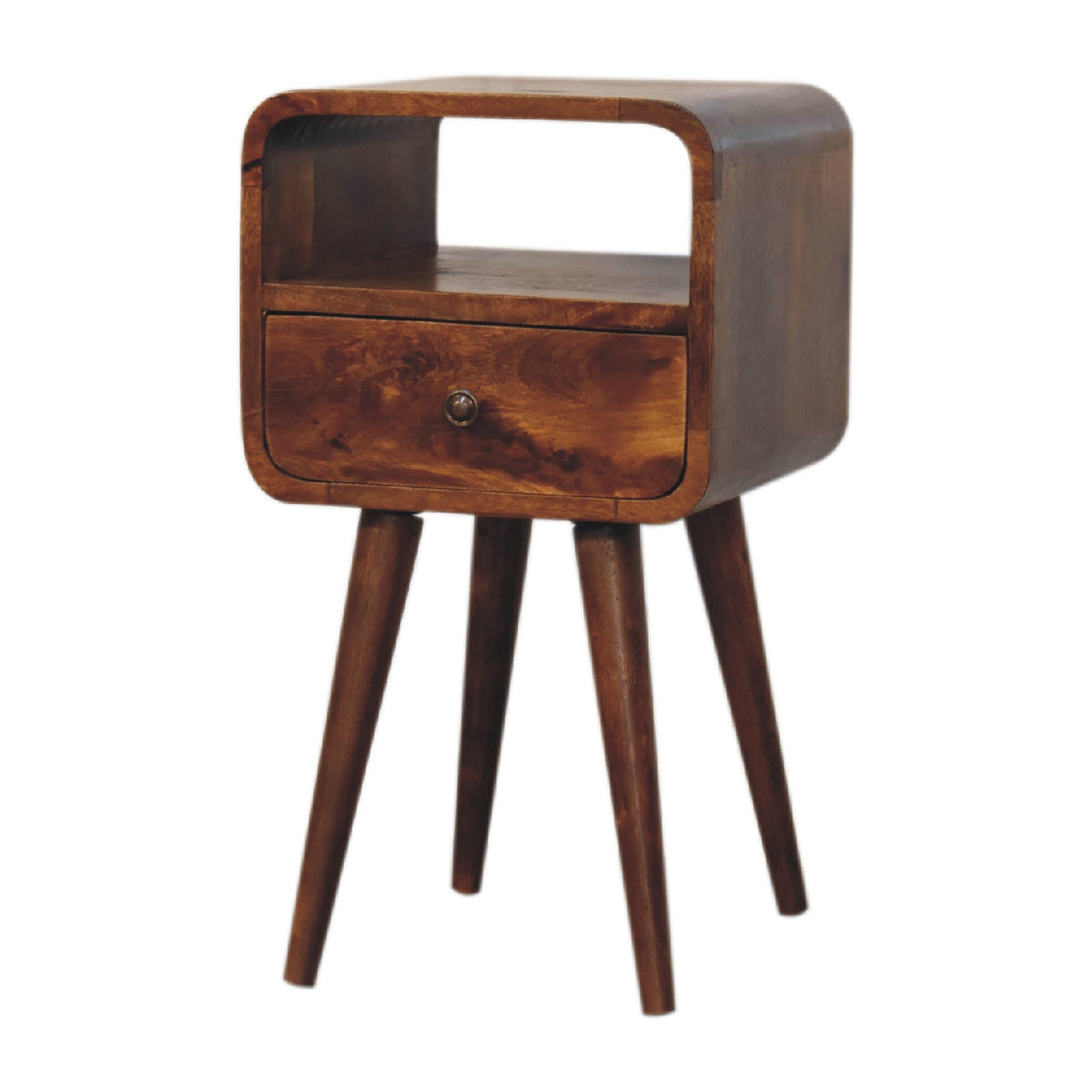 Small Chestnut Curved 1 Drawer Open Nightstand