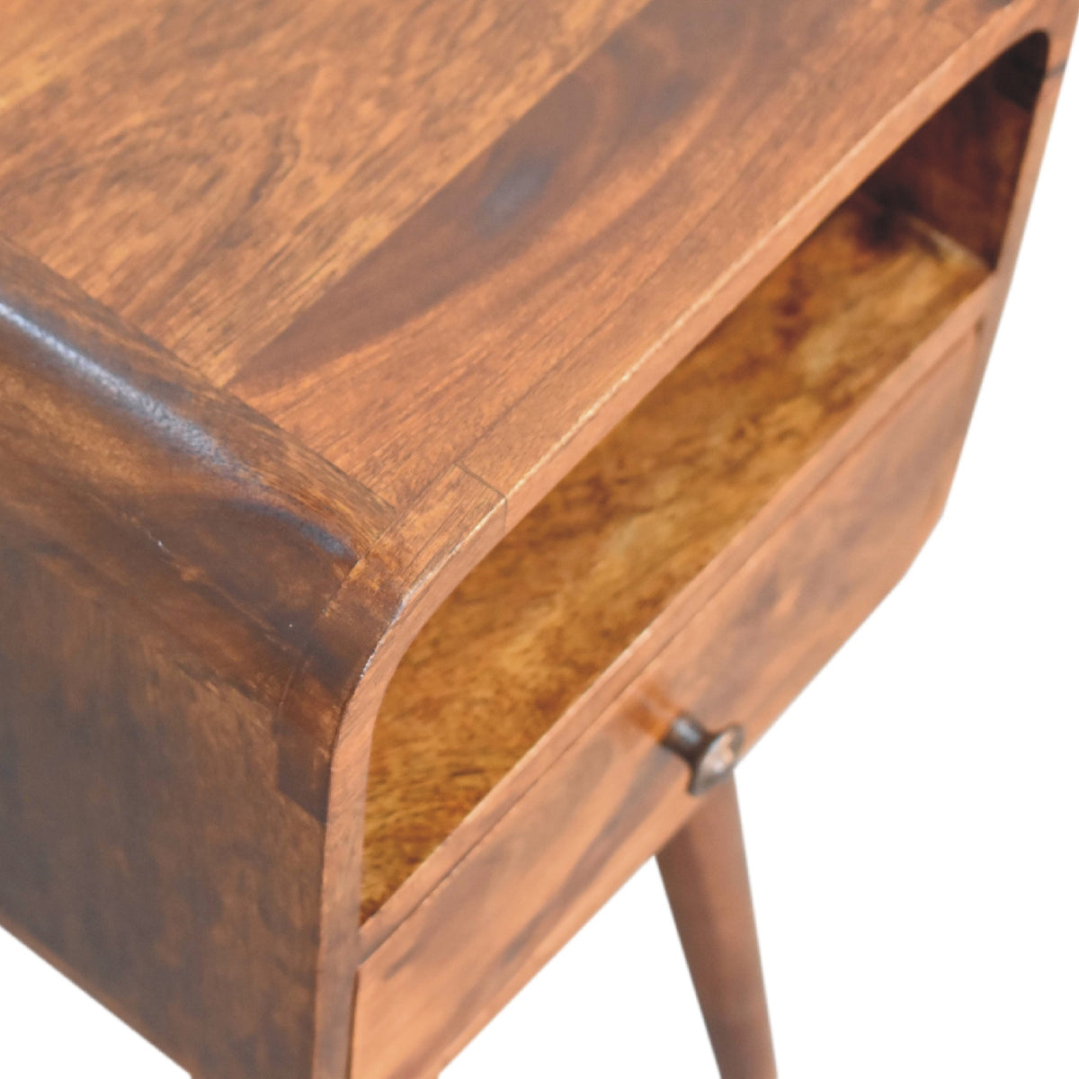 Small Chestnut Curved 1 Drawer Open Nightstand