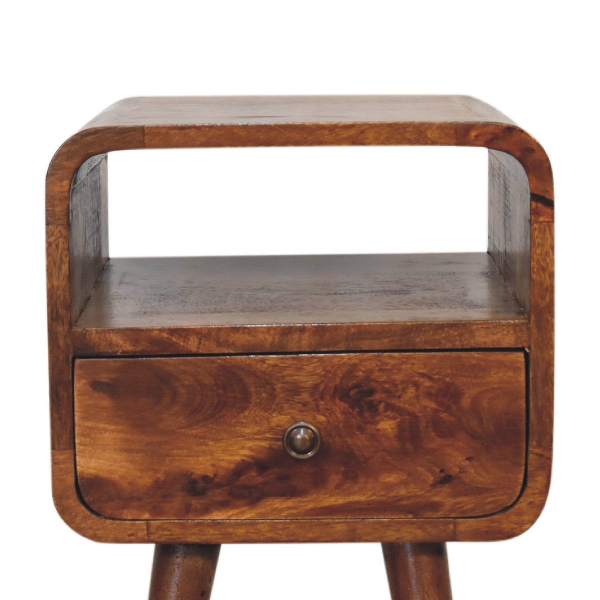 Small Chestnut Curved 1 Drawer Open Nightstand